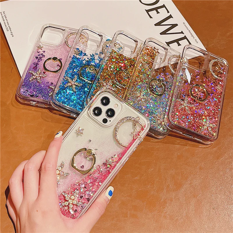 

Bling Glitter Phone Case For iPhone 11 12 Pro Max XR XS X Stars Moon Diamond Quicksand Shockproof Cover 7 8 Plus SE 2020 12 Mini