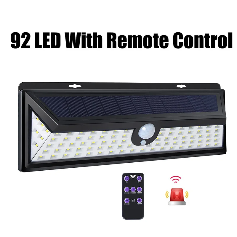 92LED Remote Control 20/30/42/92 светодиодный светильник на солнечной батарее с датчиком движения, ночная охранная лампа с пультом дистанционного управления, солнечный садовый светильник s, водонепроницаемый для наружного использования - Испускаемый цвет: 92LED Remote Control