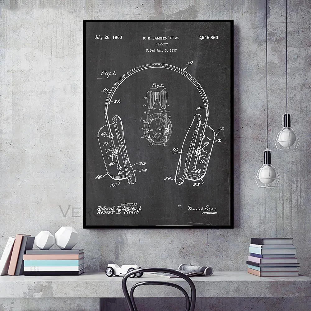 

Dj Equipment Vintage Poster and Prints Dj Headphones Patent Blueprint Wall Art Prints Painting Pictures Modern Home Decoration