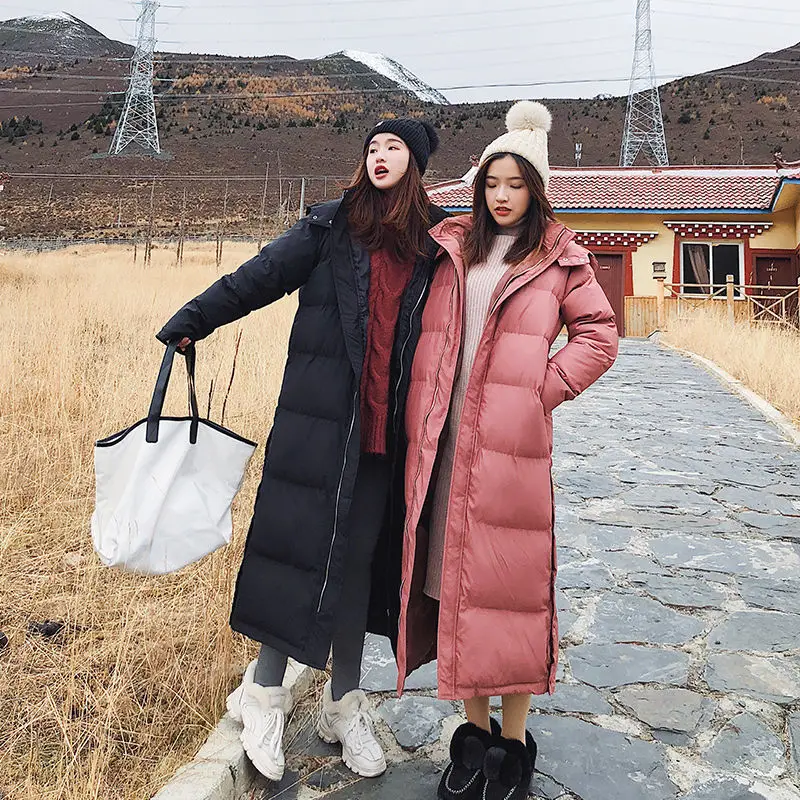 Пальто женское хлопковое зимнее толстое очень длинное с капюшоном куртки по