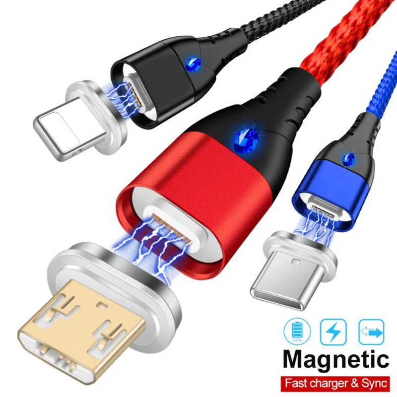 Магнитный кабель KSTUCNE Micro usb type C для iPhone, кабель Lightning, 1 м, 3 А, быстрая зарядка, USB-C, type-C, магнитный кабель для зарядки телефона
