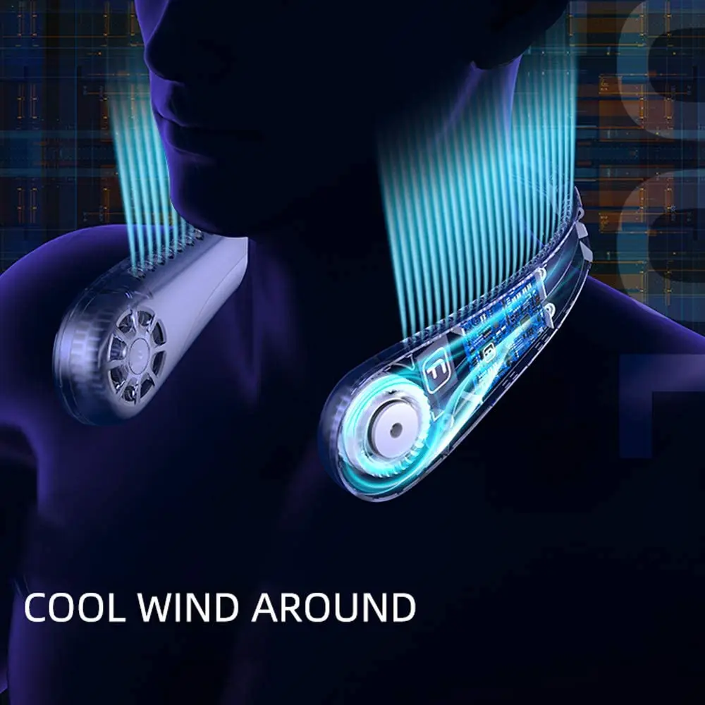 Summer Air Cooling Neck Fan Bladeless Hanging Cooler Outdoor Sport Mini USB Rechargeable Neckband Fans Strong Wind |