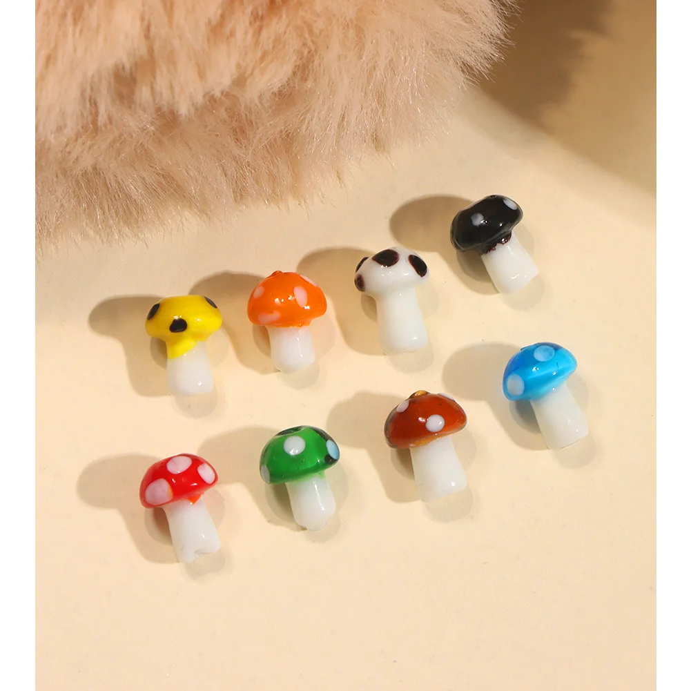 

10Pcs 15*11mm Colorful Glass Bead Mushroom Pendant For Handmade Necklace Earring Bracelet Plant Pendant DIY Accessories Making
