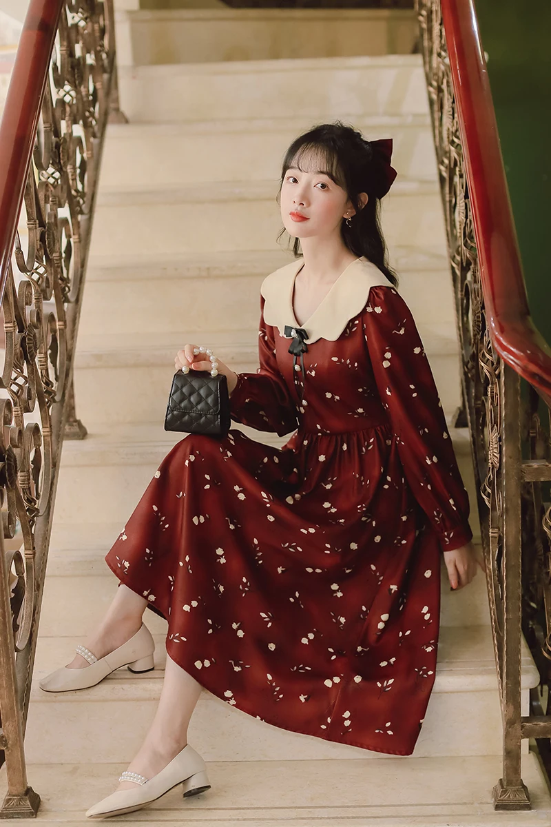 

2021 new fashion women's clothing Bow Vintage dress women dresses