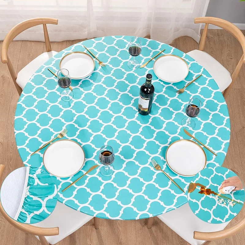 Круглая скатерть с эластичным краем водонепроницаемая и проволочная для террасы