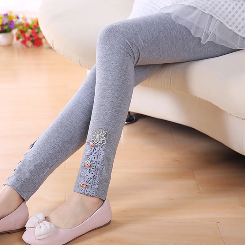 Новинка модные детские облегающие леггинсы штаны кружевные мягкие хлопковые