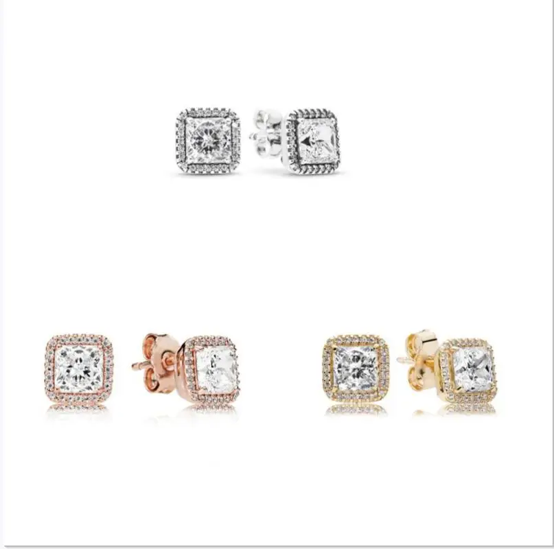 

Genuine 925 Sterling Silver Gold Timeless Elegance With Zirconia Pan Earrings For Women Wedding Gift Fashion Jewelry