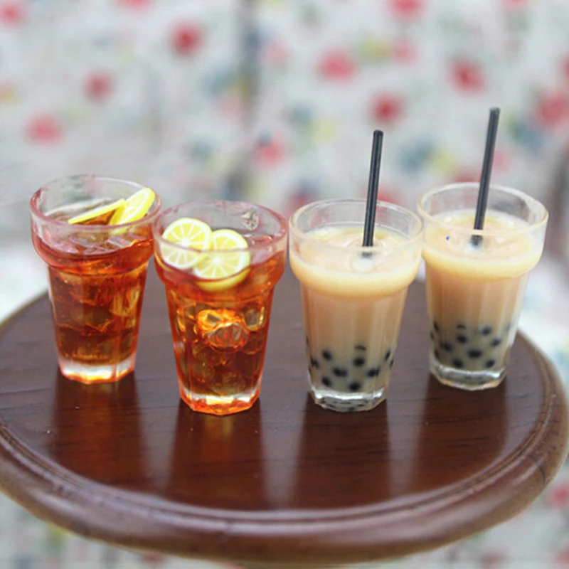 

1/12 Dollhouse Miniature Accessories decoration Mini Lemon Water Cup Simulation Lemonade Cup Drink Pearl milk tea Model Toy