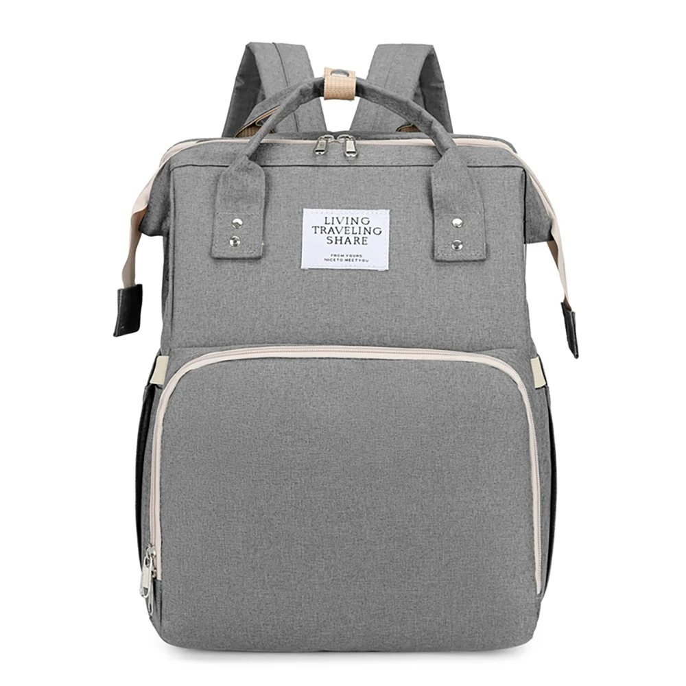 Baby Nappy Bag Green Gray Baby Changing Backpack Waterproof Portable Folding Crib Large Capacity Outing Mommy Maternity Bag images - 6
