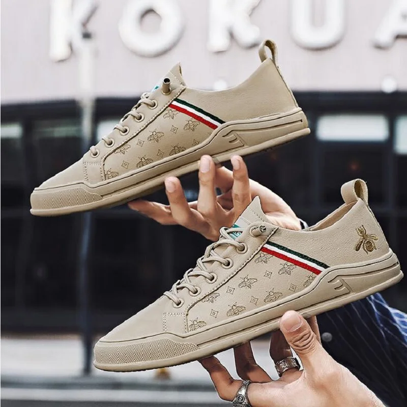 New Fashion Men Leather Casual Shoes Lightweight Breathable Flats Luxury Men's Outdoor Walking Sneakers 1a38 | Обувь
