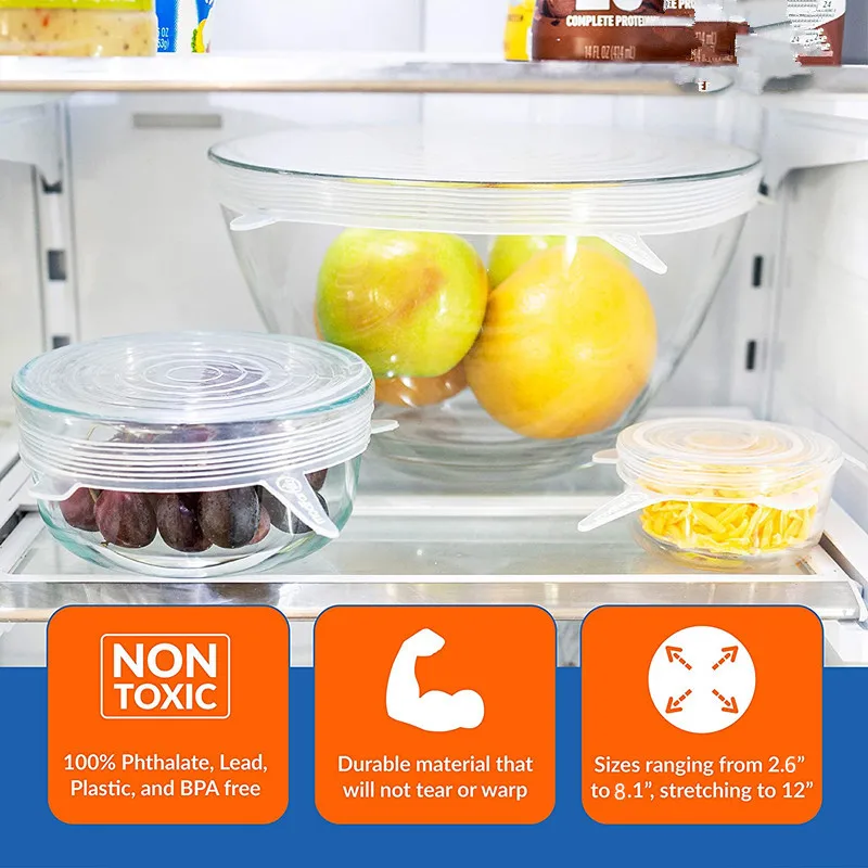 6 шт./компл. силиконовая крышка для еды эластичная универсальная горшка|Крышки