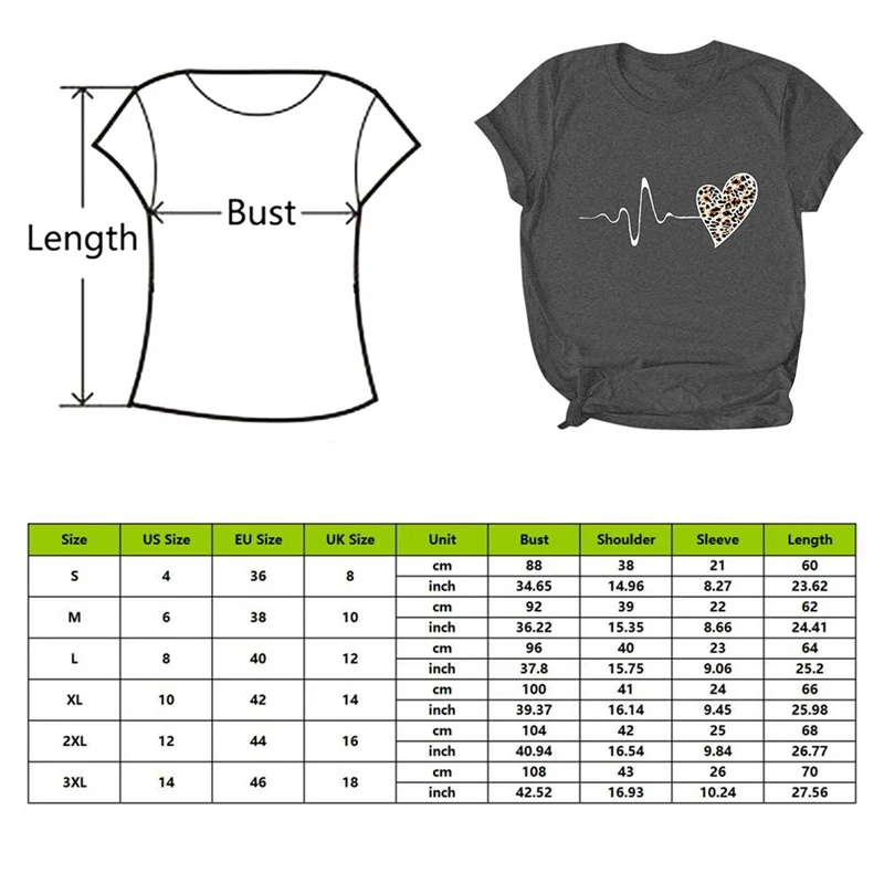 

SHUJIN Summer T-shirt Women 90s Leopard Heartbeat Short Sleeve Print Clothing Women's T-Shirt Harajuku Graphic Clothing Tee Tops