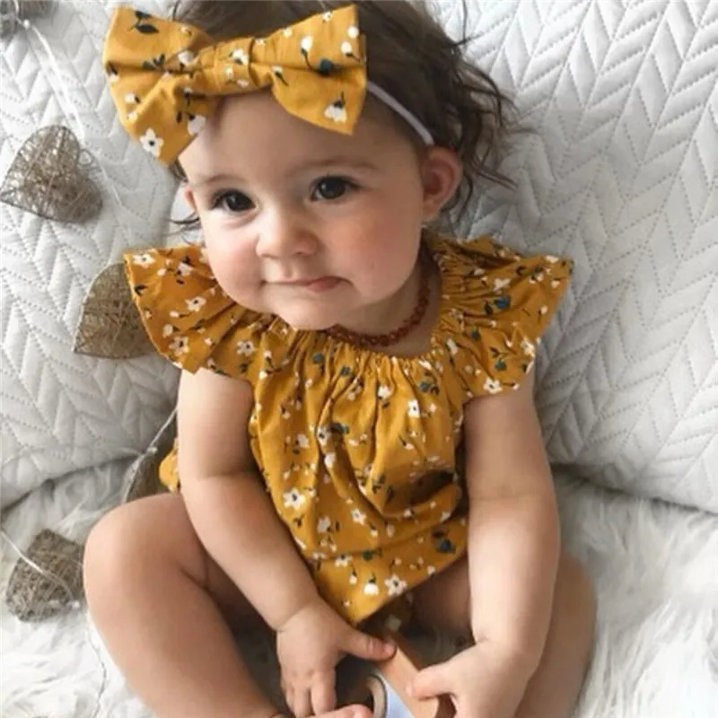 Детское Боди без рукавов с цветочным принтом и повязкой на голову | Мать ребенок