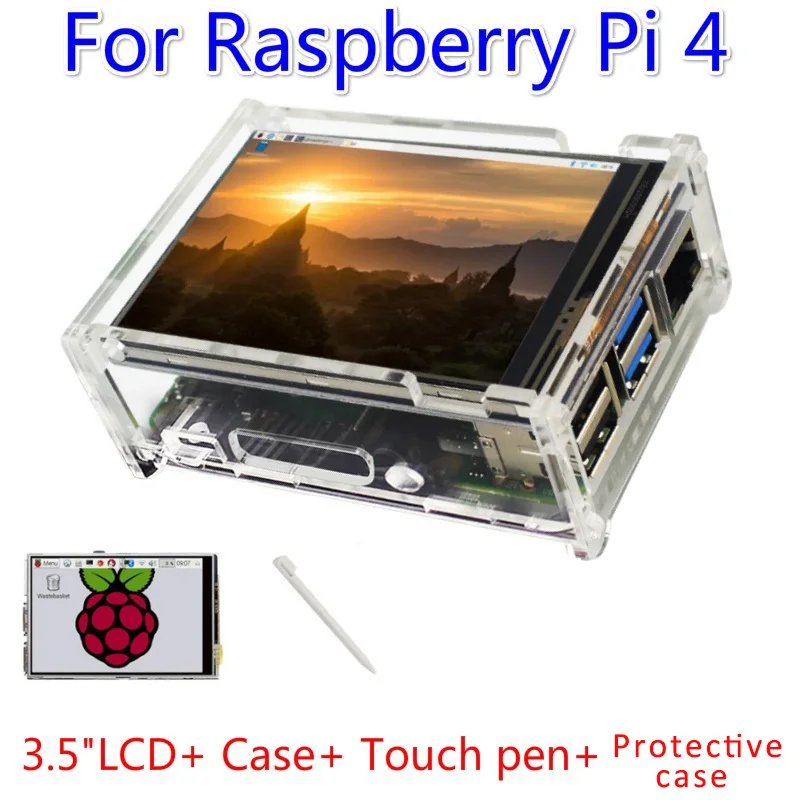 Комплект для Raspberry Pi 4 Модель B 3,5 дюймов Сенсорный экран Дисплей монитор 480x320 ЖК-дисплей оболочка радиатора Экран стилус для сенсорного экрана