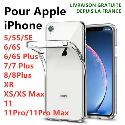 

COQUE EN SILICONE TRANSPARENTE FOR IPHONE 11 PRO MAX 8 7 PLUS 6 SE 5S