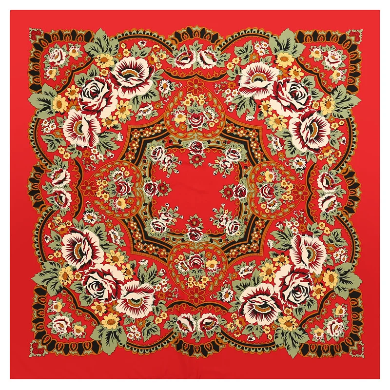 

New Design Palace Wind Scarf for Ladies Luxury Brand 130*130cm Big Square Silk Scarves Women Red Navy Beige Royal Blue