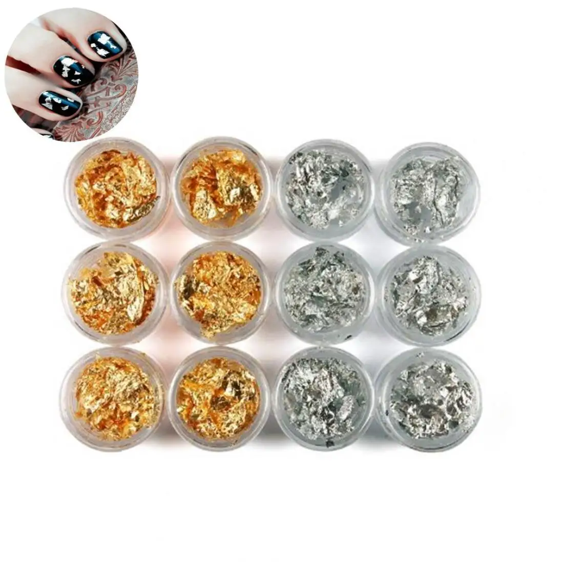 12 горшок/Набор аксессуары для дизайна ногтей золотые серебряные блестки фольга