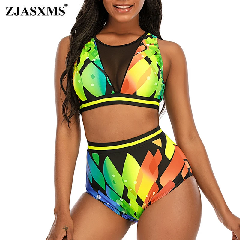 Купальник-бикини женский с разноцветным принтом пикантный сетчатый раздельный