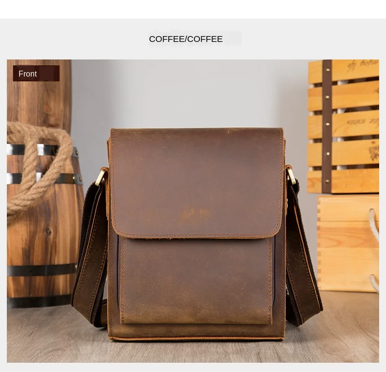 

men's messenger bag Europe, America and England crazy horse leather casual backpack bag oil coffee vintage leather bag