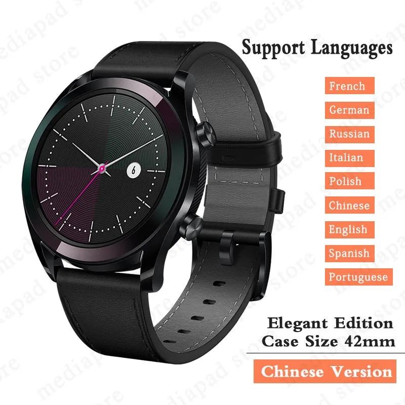 CN black Elegant HUAWEI WATCH GT Смарт спортивные часы 1,39 дюймов AMOLED цветной экран Heartrate отчет gps плавание Бег Велоспорт сна монитор Часы - Цвет: CN black Elegant