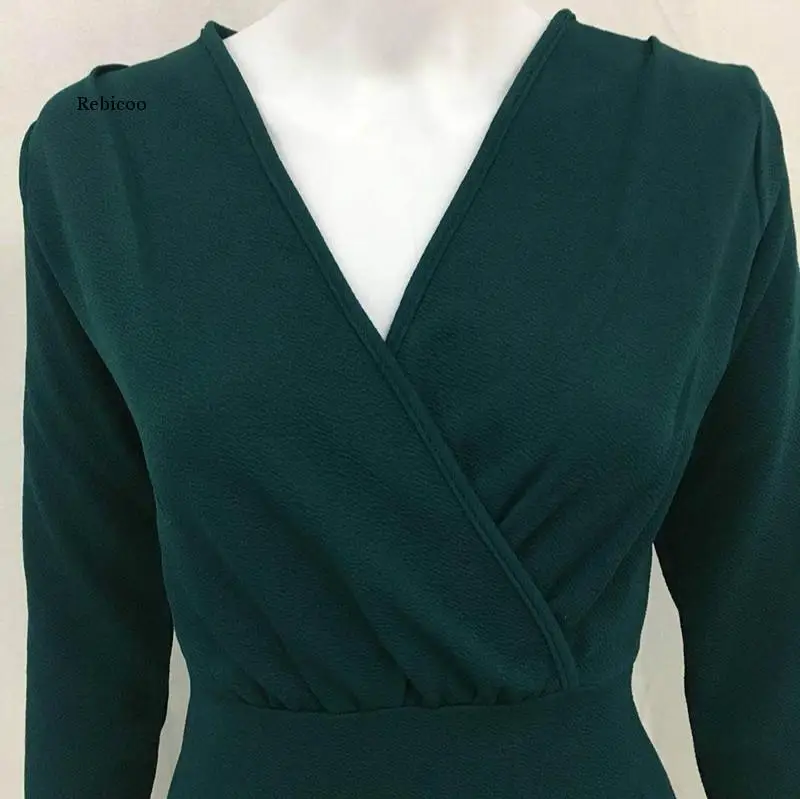 

Women Dress Autumn Winter Casual Solid Color Long Sleeve Elegant Office Lady Dress Sexy Deep V Neck Bodycon Pencil Party Dresses