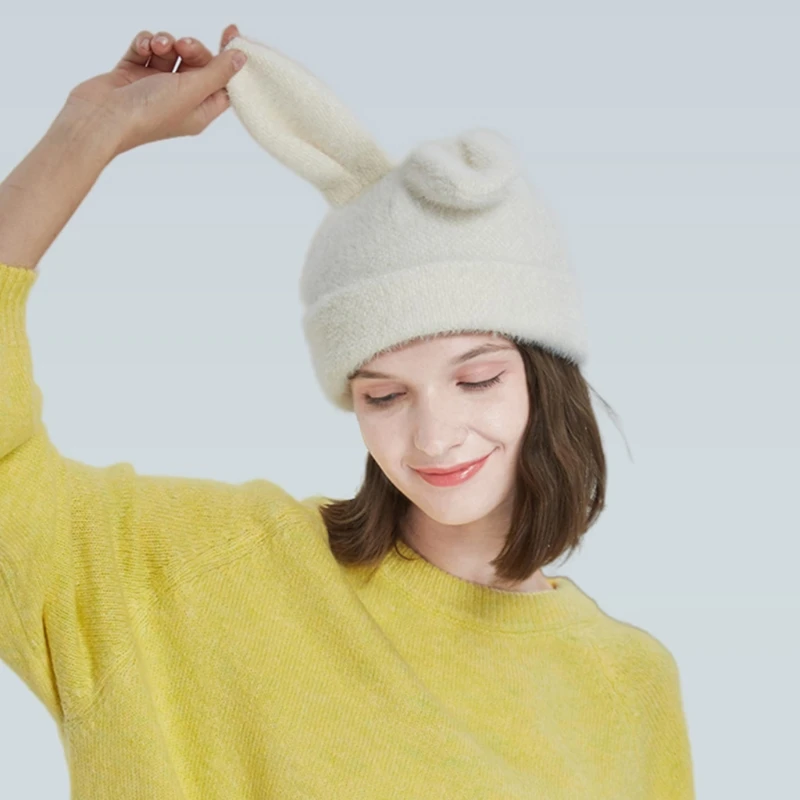 

Rabbit Ears Hat Women Autumn And Winter Knitted Wool Hat Winter Warm Korean Version Of Japanese Hat Rabbit Ears Hat