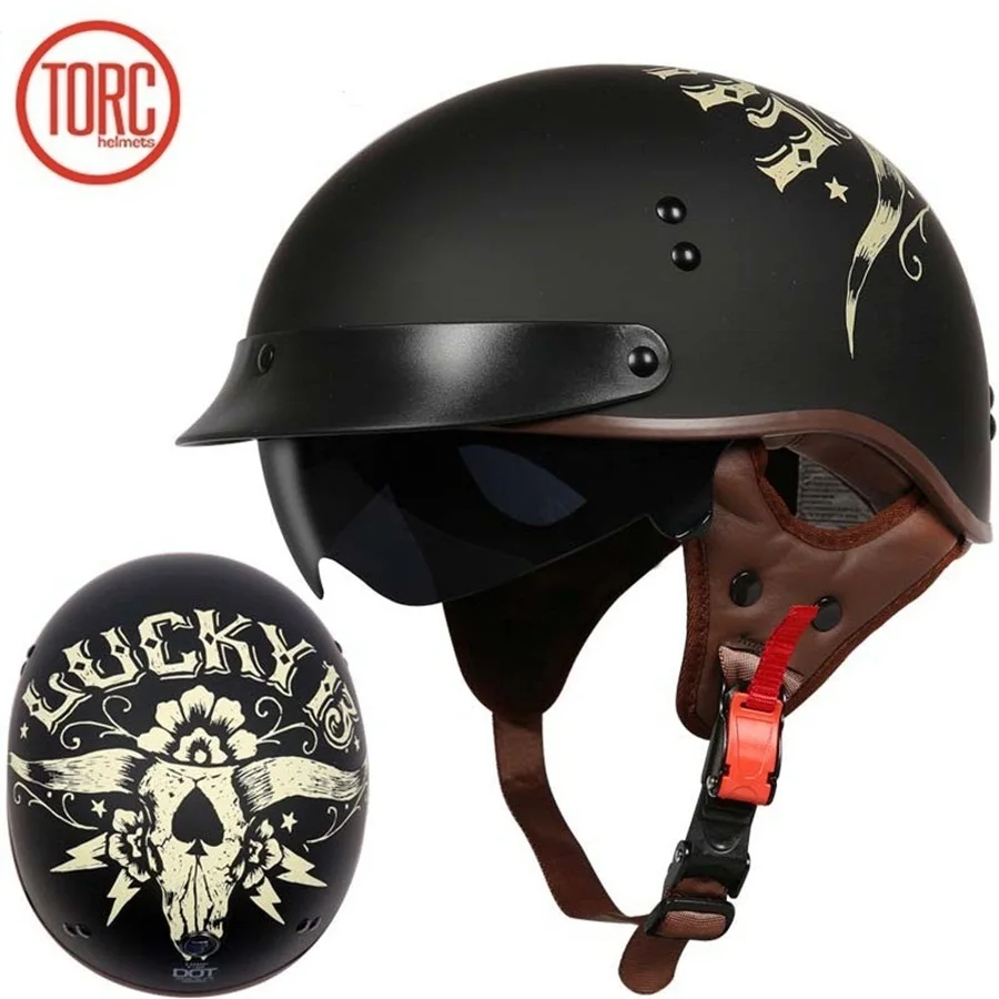Free shipping 1pcs TORC T55 DOT Retro Half Face Motorcycle Helmet Drop Down Sun Visor Vintage Scooter Cruiser | Автомобили и
