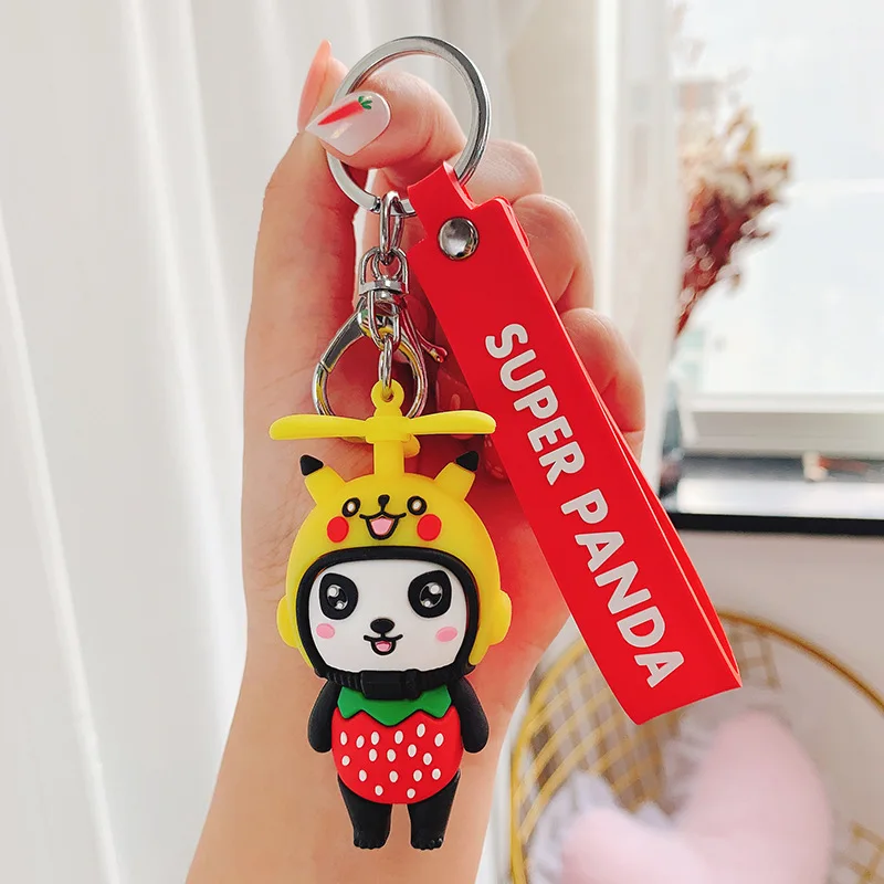 

Kawaii Cartoon Helmeted Panda Cartoon Glue Key Buckle Lovers Hang Bag Car Pendant Key Chain Ring Gift Jewelry Key Chains