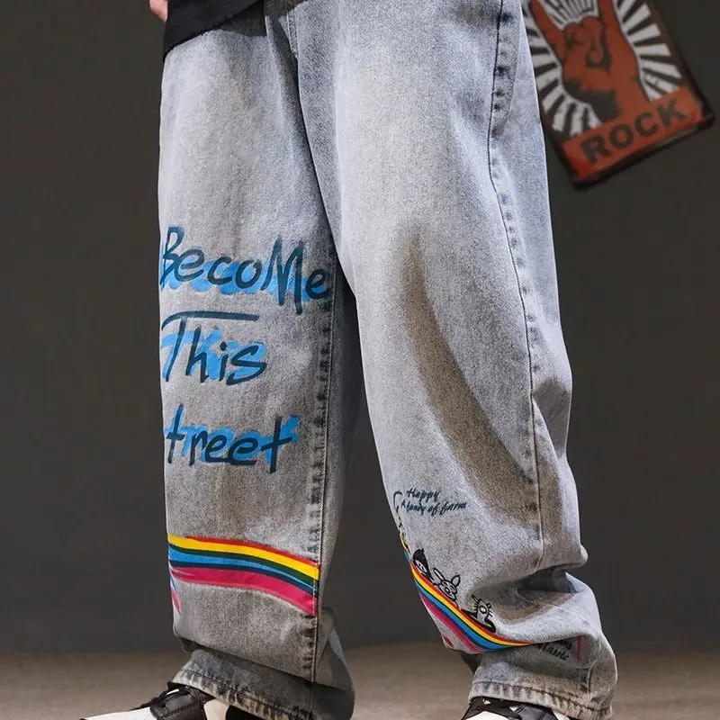 Джинсы мужские радужные в стиле хип-хоп модные мешковатые джинсы ретро