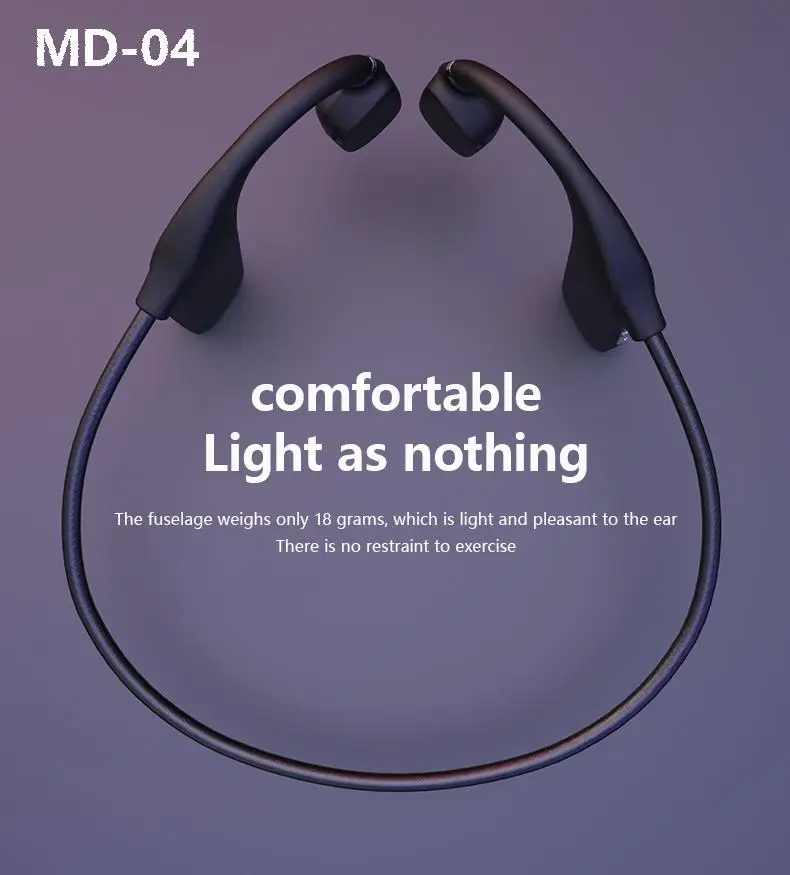 

MD-04 Bone Conduction Earphone Bluetooth Wireless Not In-Ear IPX5 Waterproof Sport Headset Ear Hook Hifi Sound Music Earbuds