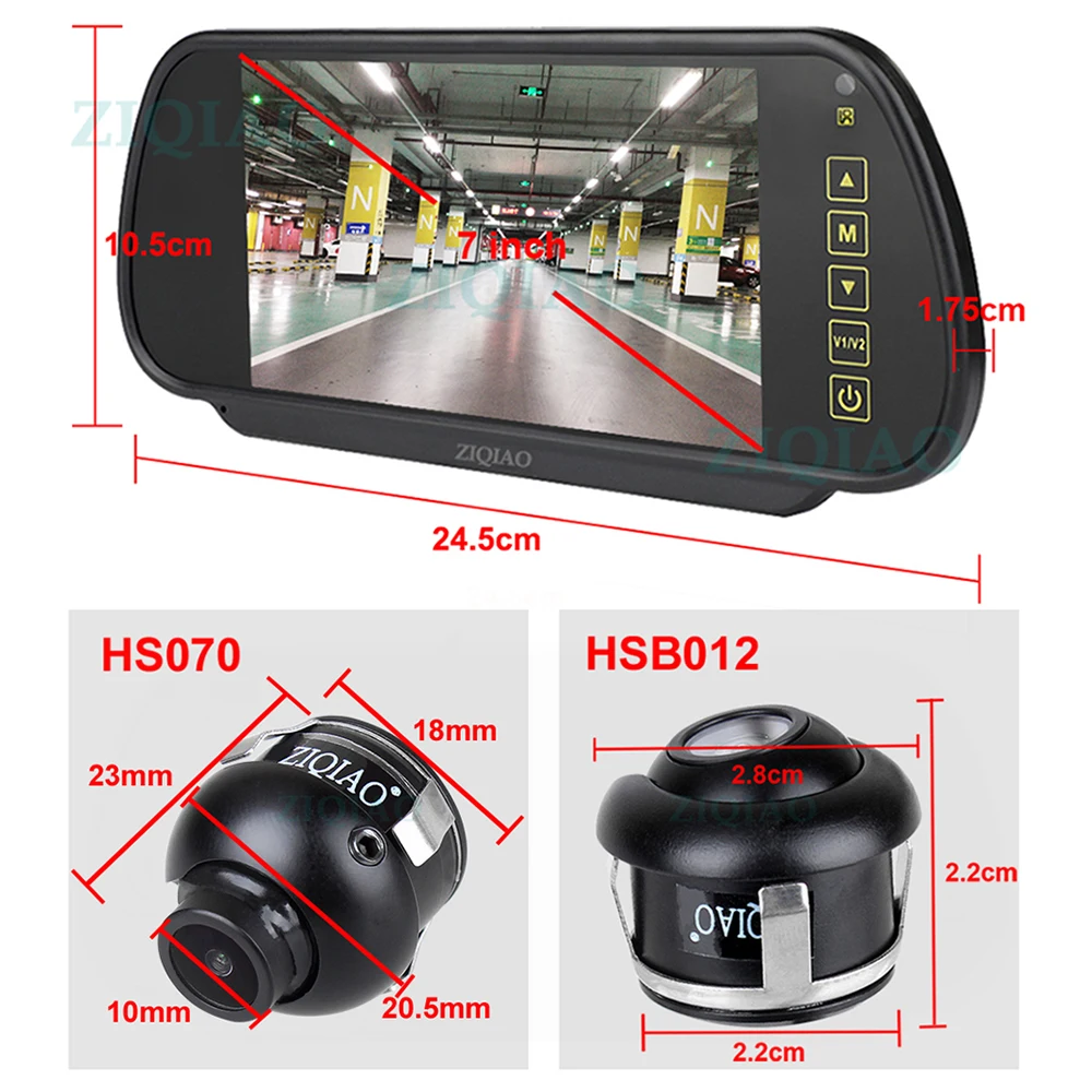 ZIQIAO 7 Inch LCD Car Mirror Monitor Parking Monitoring System with Night Vision HD Side Front Rear View Camera | Автомобили и