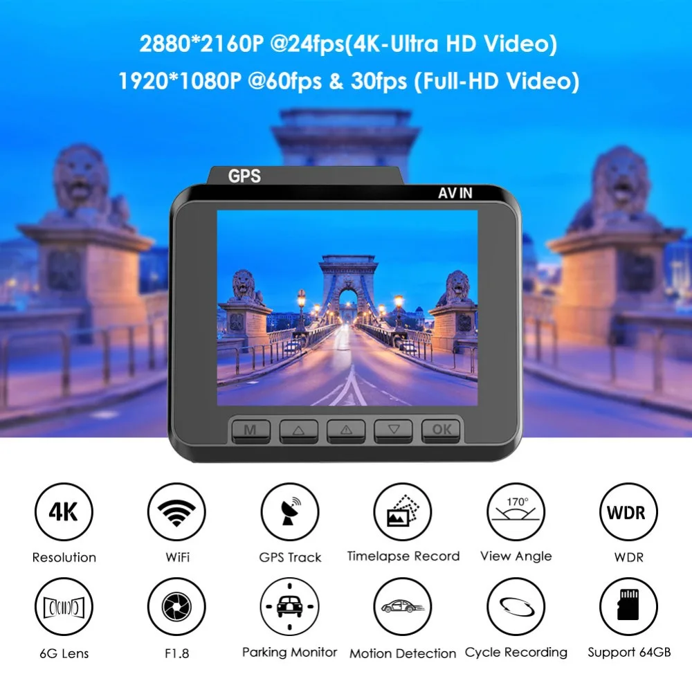 Видеорегистратор AZDOME GS63H два объектива встроенный GPS Wi-Fi FHD 1080P | Автомобили и