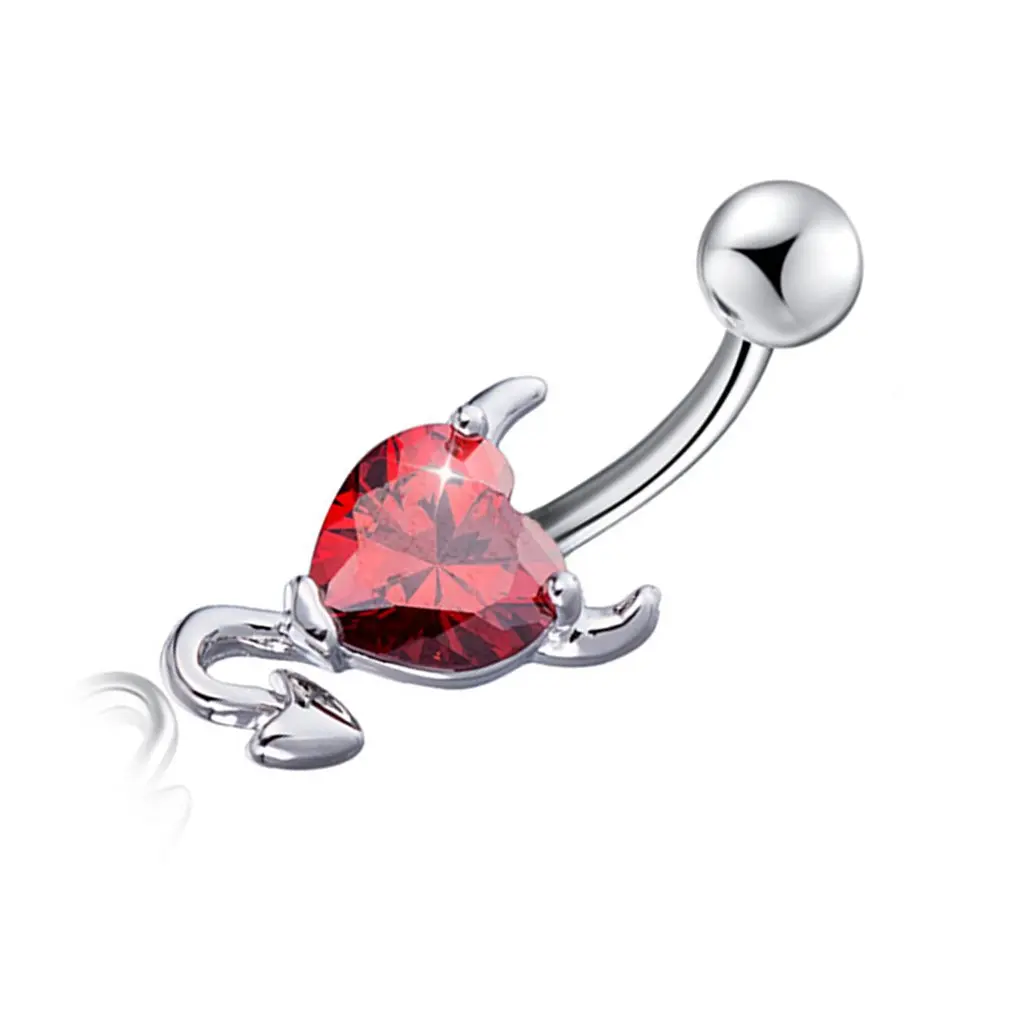Дьявол Сердце Циркон пирсинг пупка хирургические кнопки кольца пирсинг-серьги