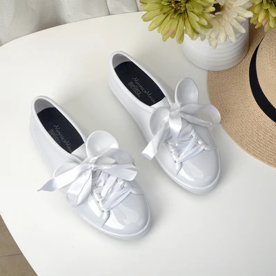 Слоновая кость Melissa/обувь со шнурками; Новинка года; женские сандалии на плоской подошве; брендовая прозрачная обувь melissa для женщин; однотонные сандалии; женская прозрачная обувь - Цвет: Слоновая кость
