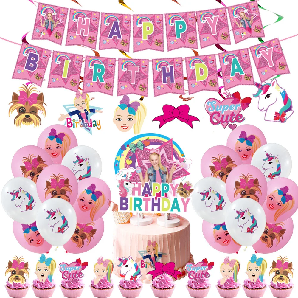 

JOJO Girl Birthday Party Decoration siwa Pink Princess Pull Flag Balloon Spiral Hanging Spin for Kids Birthday Party Supplies