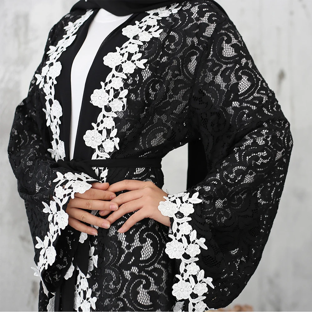 

Black Lace Kaftan Abaya Dubai Kimono Hijab Muslim Dress Abayas For Women Caftan Maroc Ramadan Islam Clothing Robe Musulman Femme