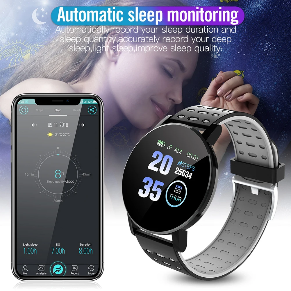 119Plus IP67 водонепроницаемый смарт Whatch для мужчин мониторинг сердечного ритма сна