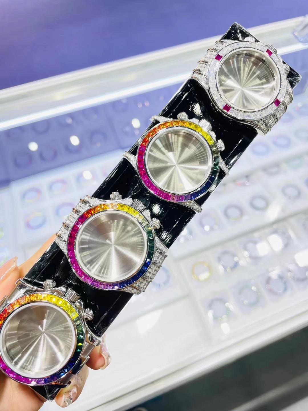 New Product Release Lab Created Sapphire/Moissanite/Synthetic Corundum Rainbow Color Gradient Diamond Watch Bezel