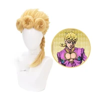 high quality anime jojos bizarre adventure cosplay long gold wig character gioruno chobana high temperature wire cosplay wig