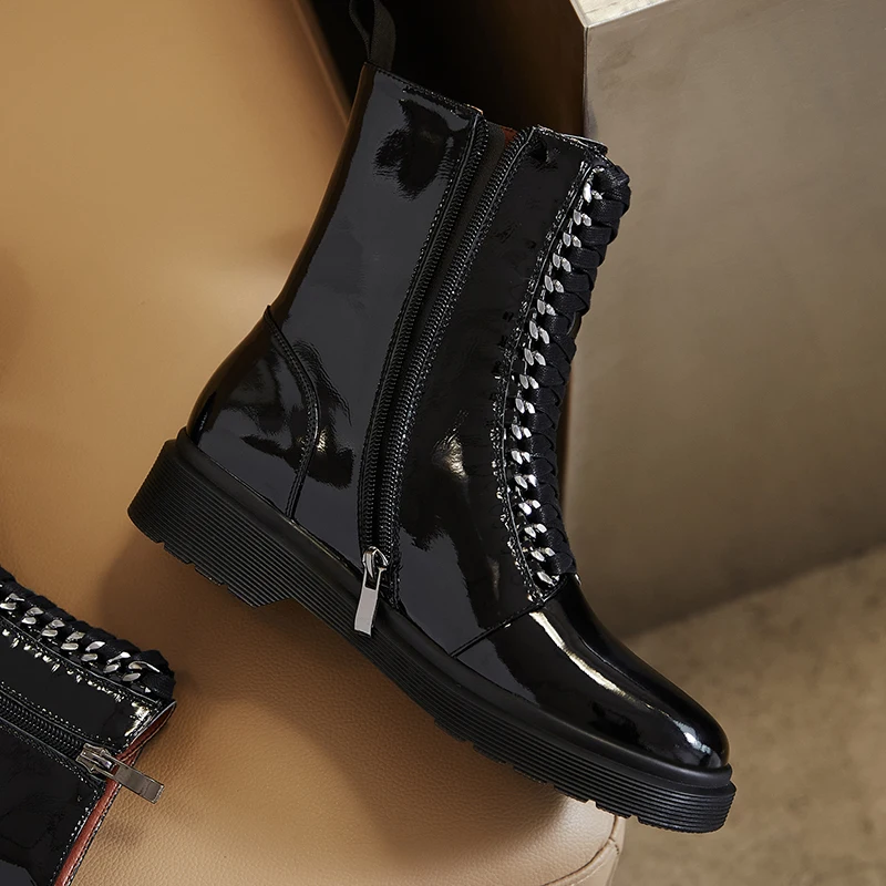 

Genuine Leather 2020 Women Ankle Boots Female Platform low Chunky Heels Pumps lace up Night Club Party Shoes Woman