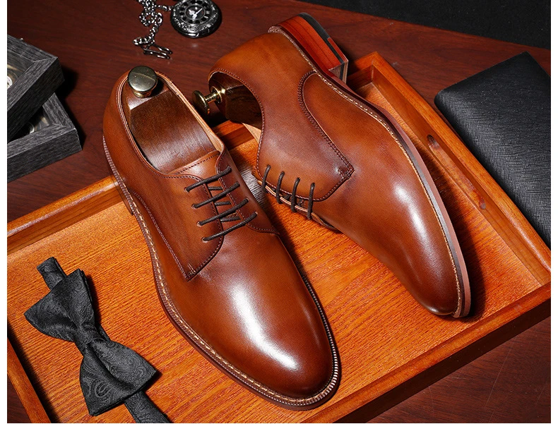 

Men Genuine cow leather brogue wedding Business mens casual flats shoes 2019 black vintage oxford shoes for men's shoes