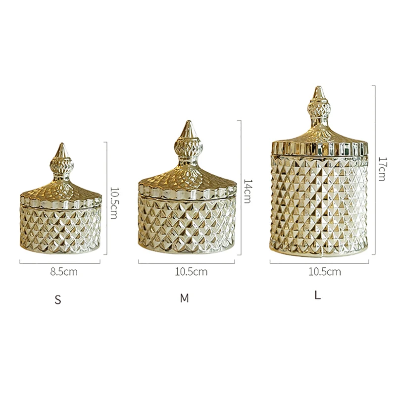 

Rose Gold Diamond Glass Jars with Cover Nordic Golden Silver Kitchen Spices Candy Storage Box Jewelry Decoration Glass Container