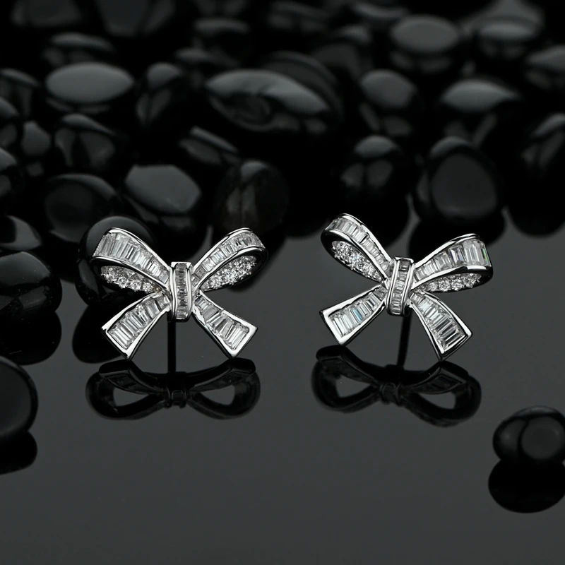

EarringSterling Silver Sparkling Full High Carbon Diamond Bowkont Stud Earrings For Women Wedding Party Fine JewerlyRingsRings