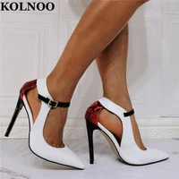 kolnoo new real pictures ladies high heels pumps pachwork leather buckle ankle strap party dress shoes fashion daily wear shoes