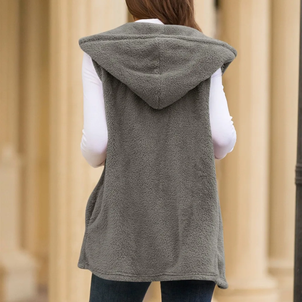 Женская длинная куртка из искусственного меха черная плюшевая жилет в винтажном