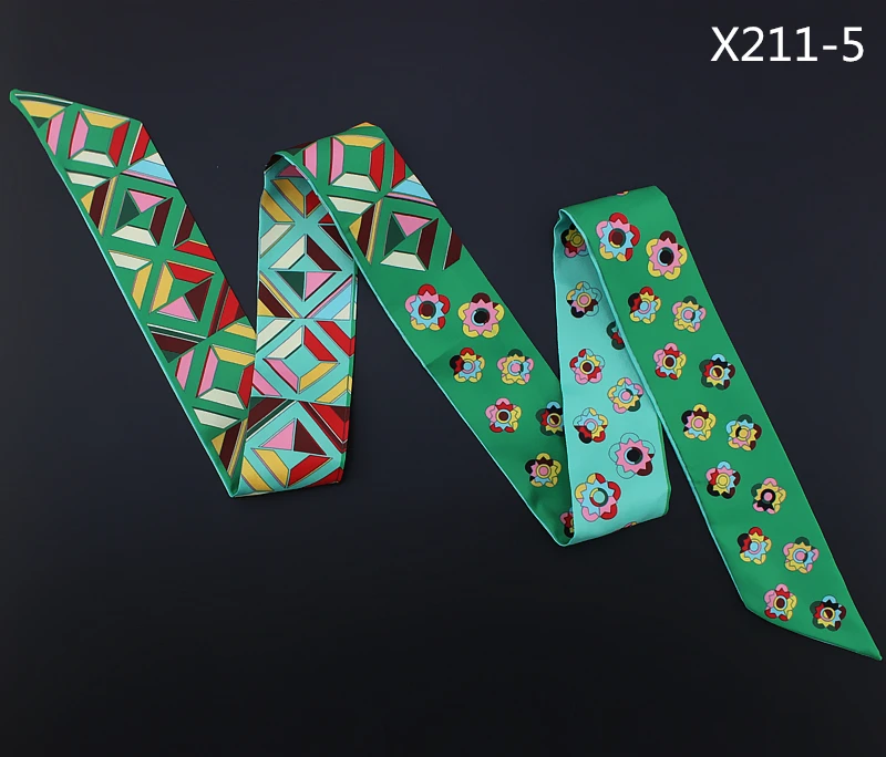 120 см * 5 Шелковый маленький длинный женский шарф с маленьким цветочным принтом