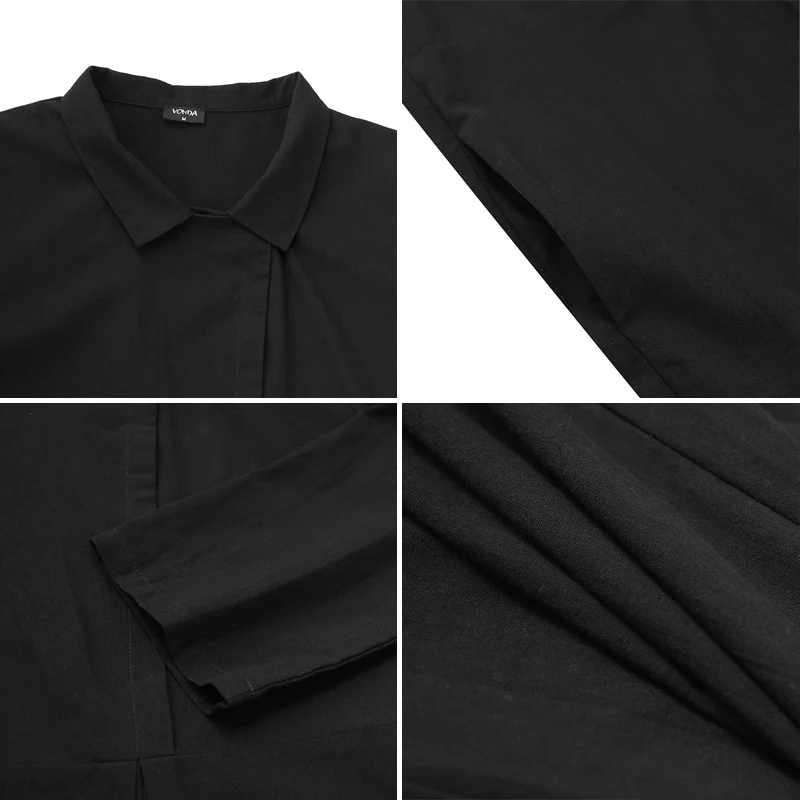 

Jumpsuits For Women Long Sleeve Lapel Collar Playsuit Casual Wide Leg Pants 2021 VONDA Female Long Trousers Pantalon Plus Size