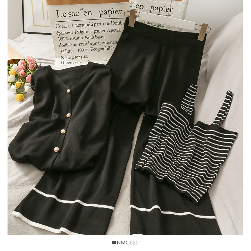 Женский трикотажный костюм тройка однотонный кардиган на пуговицах с жемчугом и