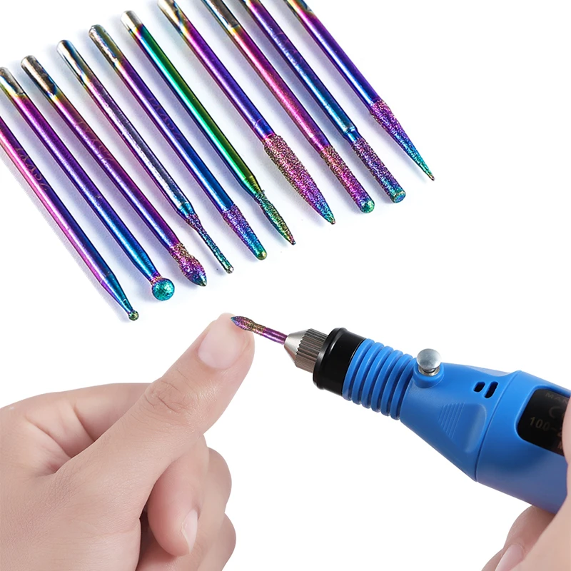 

10pcs/set Diamond Rotate Rainbow Nail Drill Bits Pedicure Manicure Cleaning Electric Cuticle Milling Cutter Accessory Tools