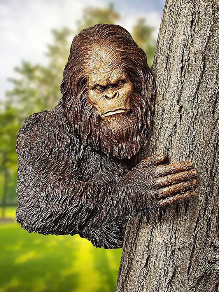 

The Bashful Bigfoot Tree Statue Whimsical Cartoon Orangutan Sculpture Garden Yard Art Tree Garden Hugger 3D Resin Statue